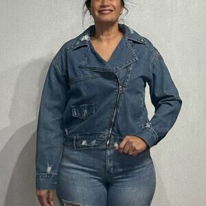 Essue Blue Denim Moto Jacket Sz S